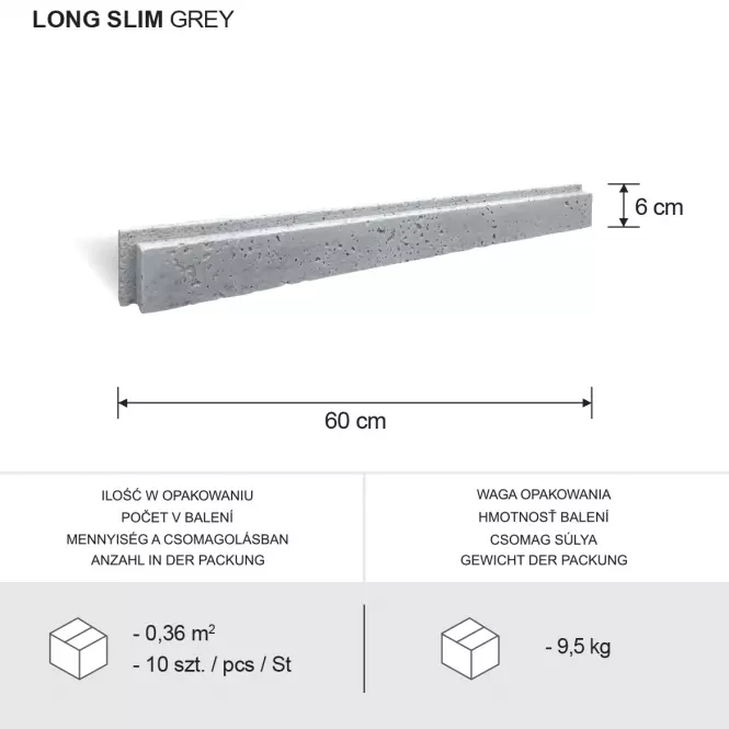 Csempe Dekoratív Long Slim Grey csomag=0,36m2
