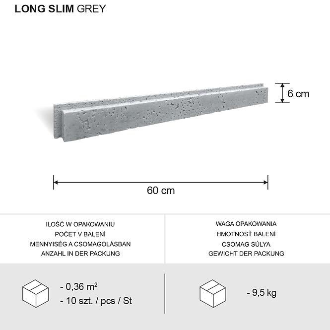 Csempe Dekoratív Long Slim Grey csomag=0,36m2