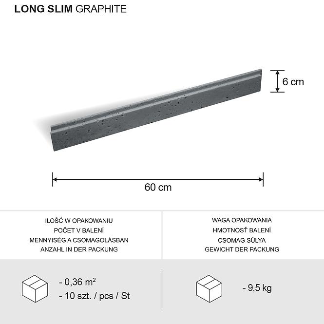 Csempe Dekoratív Long Slim Graphite csomag=0,36m2
