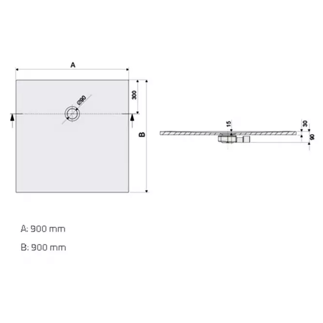 Zuhanytálca  B-M/Open 90x90x1.7,3