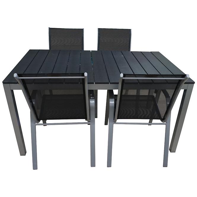 Kerti asztal Polywood + 4 szék fekete