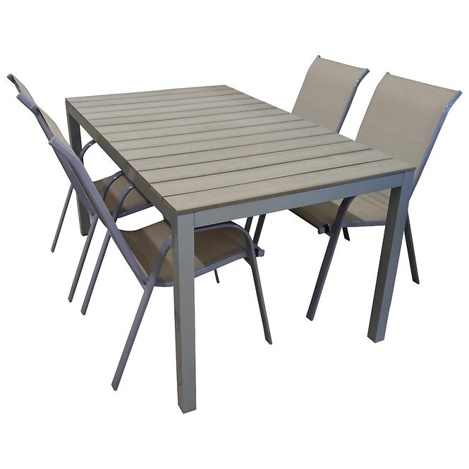 Kerti asztal Polywood + 4 szék taupe
