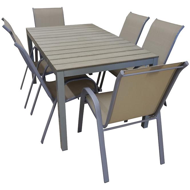 Kerti asztal Polywood + 6 szék taupe