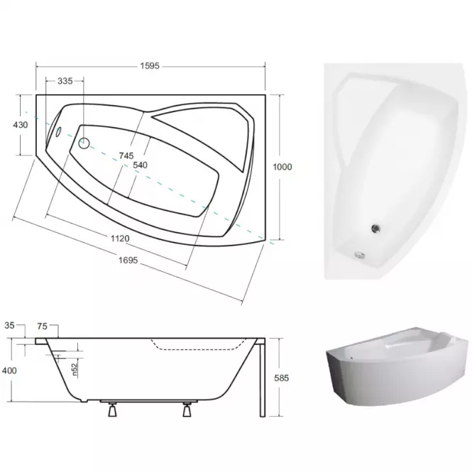 Kád  Rima 160/100 jobb + lábak