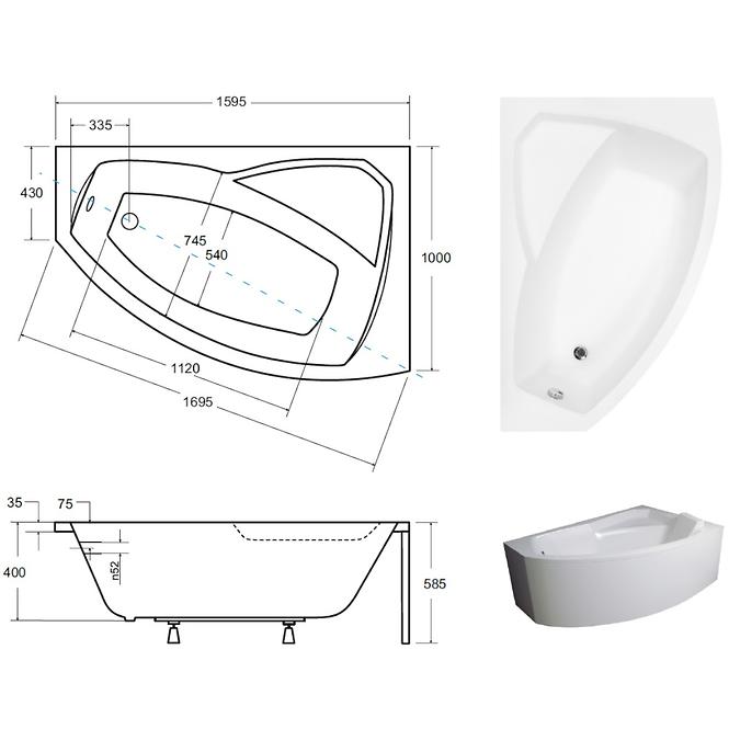 Kád  Rima 160/100 jobb + lábak