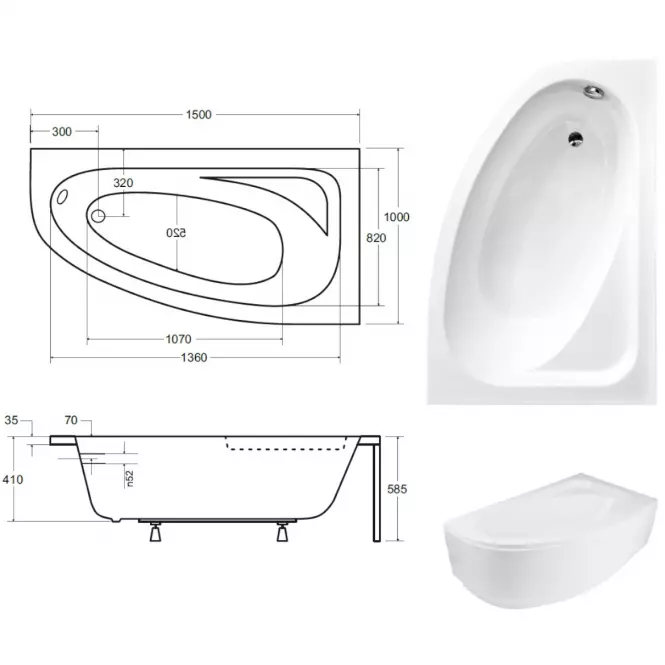 Kád Cornea Comfort 150/100 Jobb