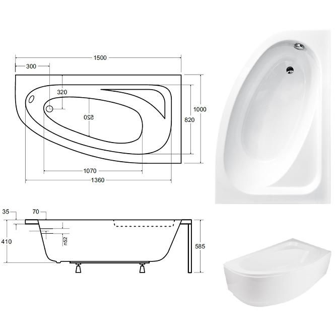 Kád Cornea Comfort 150/100 Jobb,2