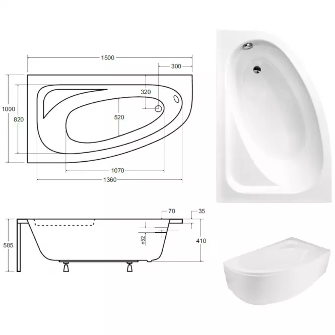 Kád Cornea Comfort 150/100 Bal