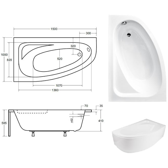 Kád Cornea Comfort 150/100 Bal