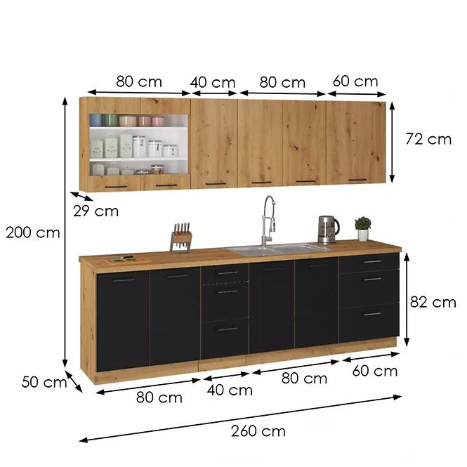 Konyhabútor Modena 260cm fekete/artisan tölgy