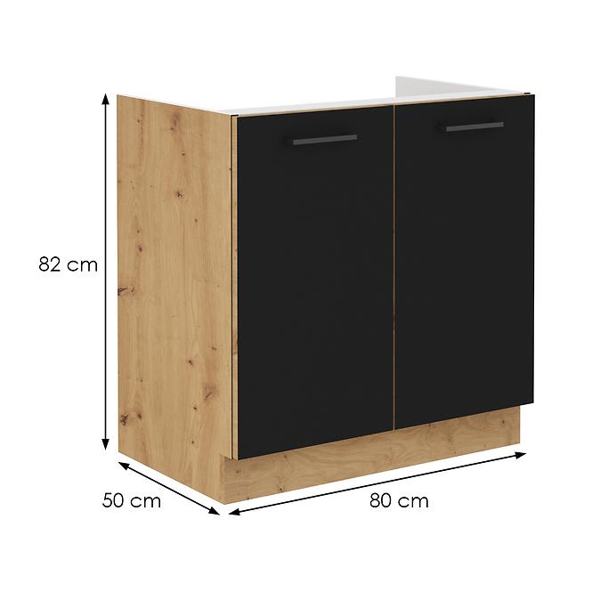 Konyhaszekrény Modena  80zl 2f bb fekete/artisan tölgy,2
