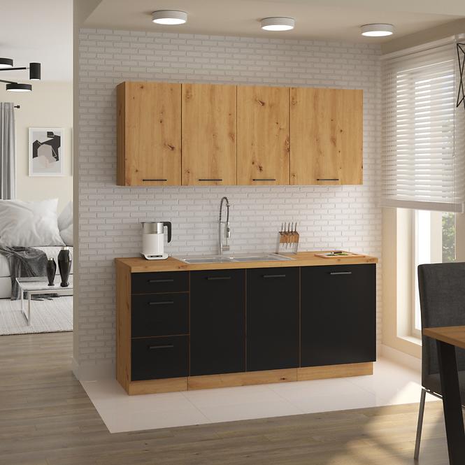 Konyhaszekrény Modena  60d 1f bb fekete/artisan tölgy