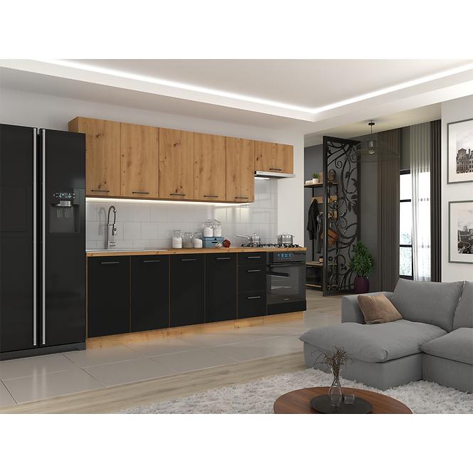 Konyhaszekrény Modena  60d 1f bb fekete/artisan tölgy
