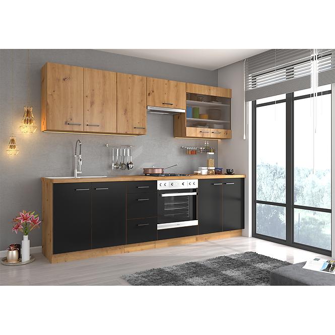 Konyhaszekrény Modena  60d 1f bb fekete/artisan tölgy