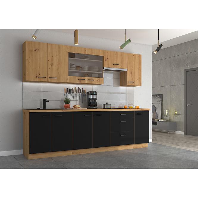 Konyhaszekrény Modena  60d 1f bb fekete/artisan tölgy