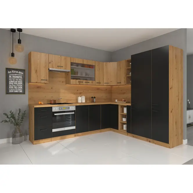 Konyhaszekrény Modena  40d 3s bb fekete/artisan tölgy,11