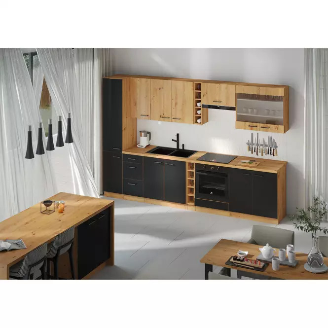 Konyhaszekrény Modena  40d 3s bb fekete/artisan tölgy