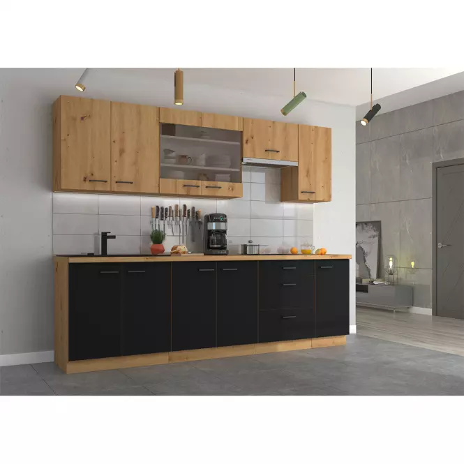 Konyhaszekrény Modena  60dg bb fekete/artisan tölgy