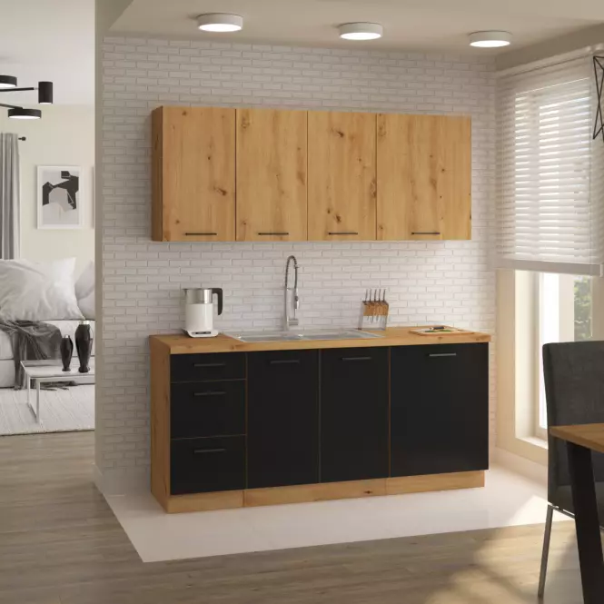 Konyhaszekrény Modena  105nd 1f bb fekete/artisan tölgy