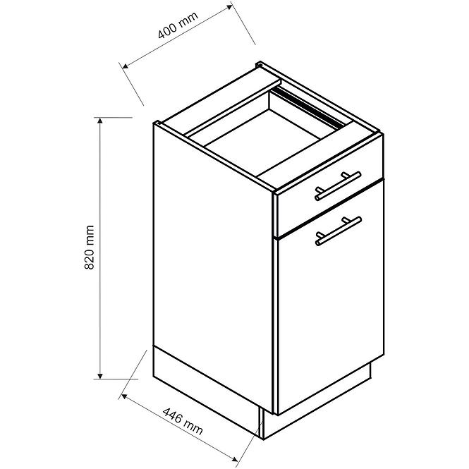 Konyhaszekrény Vita D40 S1 PL fehér fényű,3