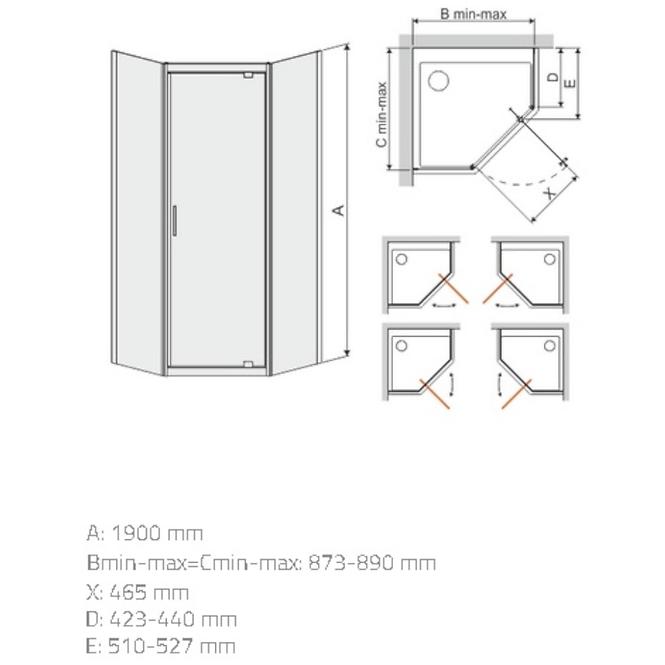 Zuhanykabin PKDJ/TX5 90 W0 SB Glass Protect