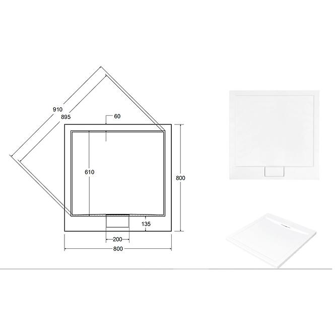 Zuhanytálca Ultraslim Axim 80x80x4.5+szifón