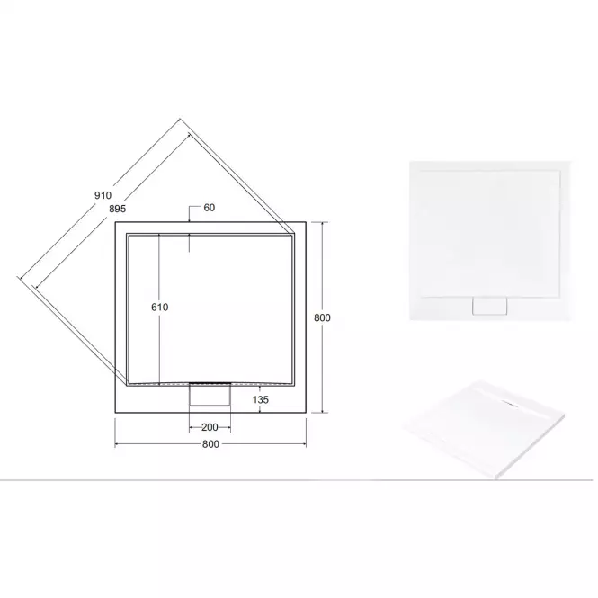 Zuhanytálca Ultraslim Axim 80x80x4.5+szifón,5