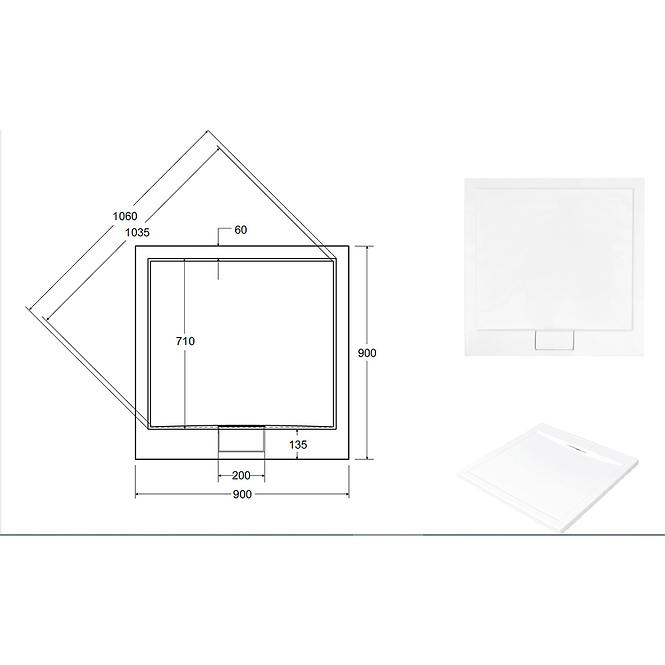 Zuhanytálca Ultraslim Axim 90x90x4.5+szifón