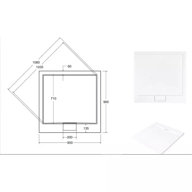 Zuhanytálca Ultraslim Axim 90x90x4.5+szifón,5