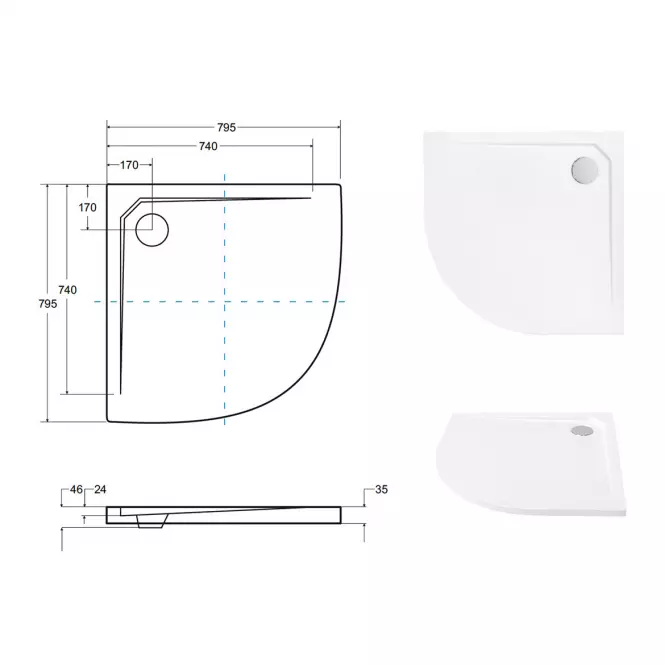 Zuhanytálca Ultraslim Axim 80x80x4.5+szifón