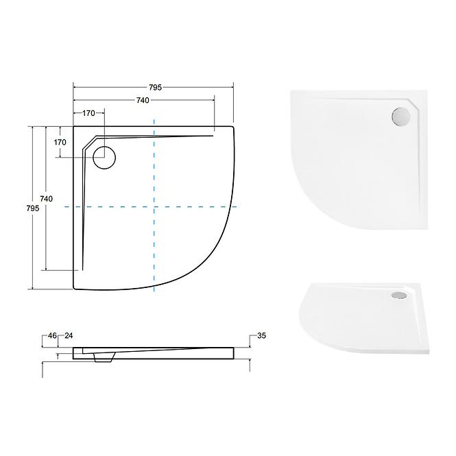 Zuhanytálca Ultraslim Axim 80x80x4.5+szifón