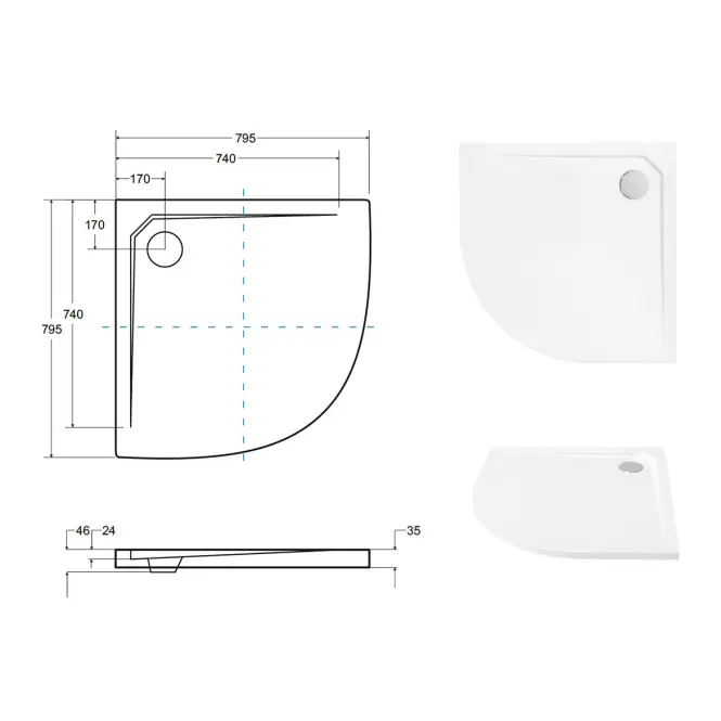 Zuhanytálca Ultraslim Axim 80x80x4.5+szifón,6