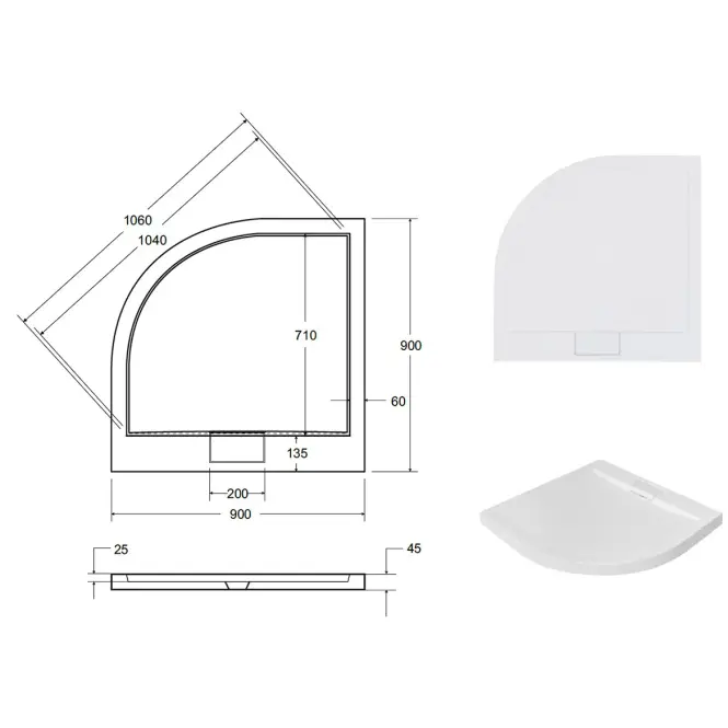 Zuhanytálca Ultraslim Axim 90x90x4.5+szifón,7