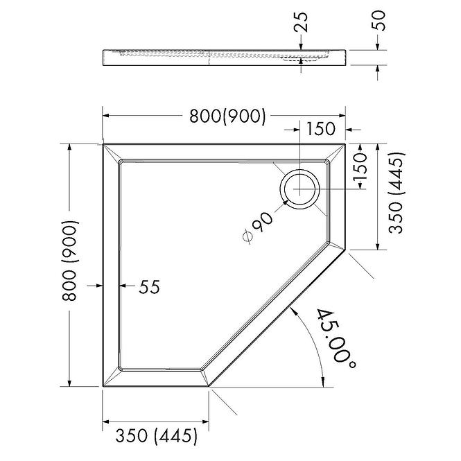 Zuhanytálca Espera Aqm2398cst 90x90x5 fekete