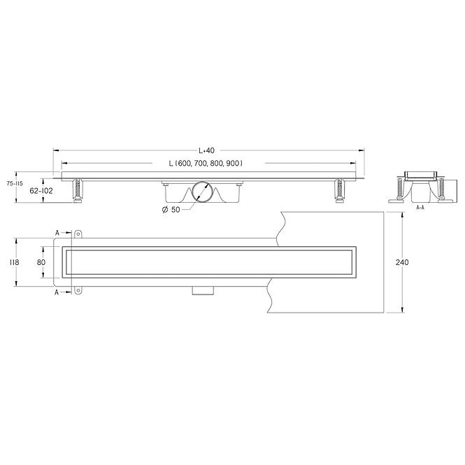 Lineáris megfordítható lefolyó Duplex Fekete ABS+Inox 500