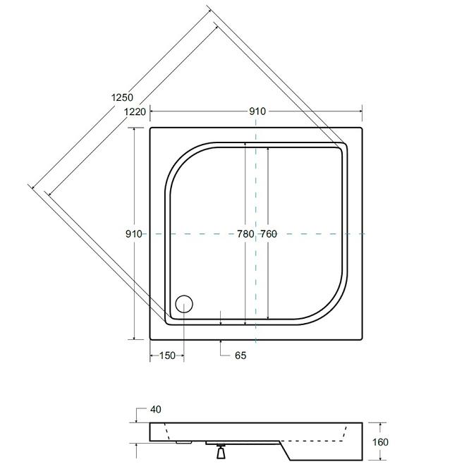 Zuhanytálca  Oscar sarok 90x90x4/16