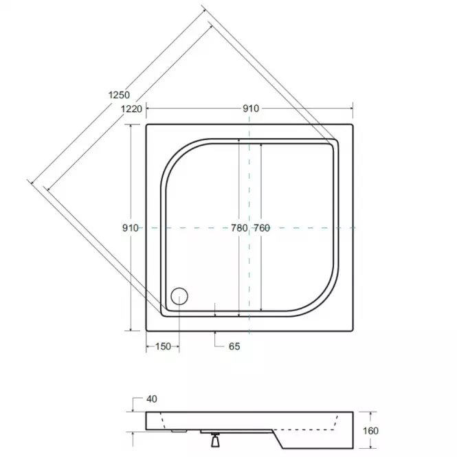 Zuhanytálca  Oscar sarok 90x90x4/16,3