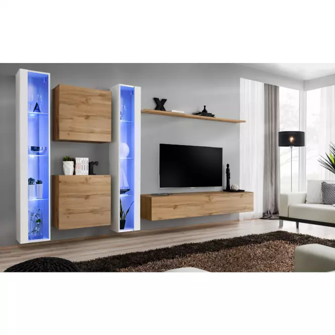 Fali szekrény Switch Üveg WW1 fehér  + LED