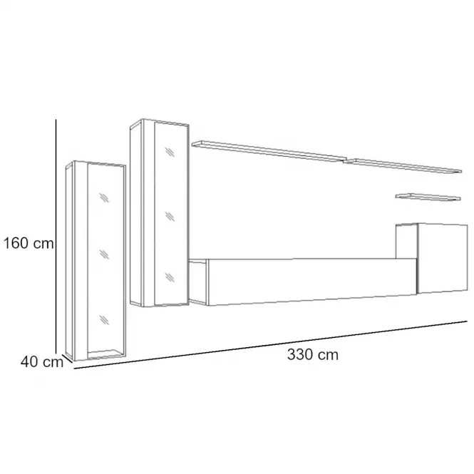 Nappali bútor Switch üveg+LED XI fehér/Fekete,2