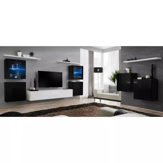 Nappali bútor Switch üveg+LED XIV Fekete/fehér,3
