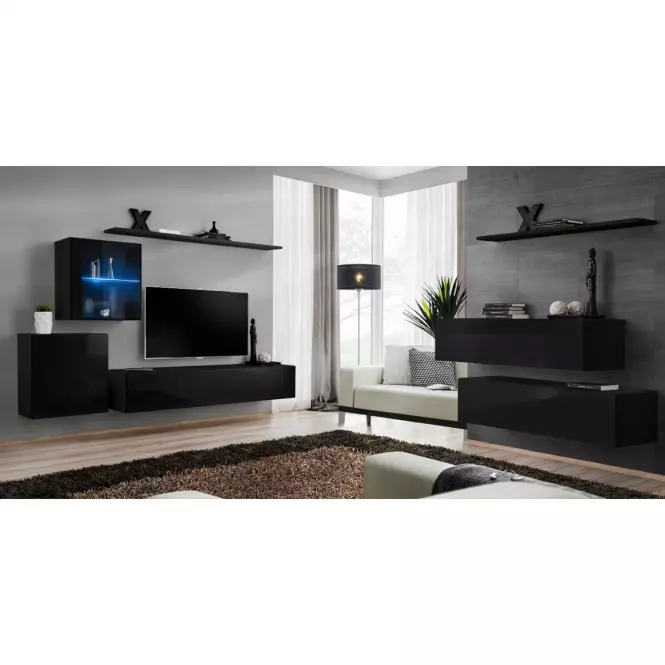 Nappali bútor Switch üveg+LED XV Fekete