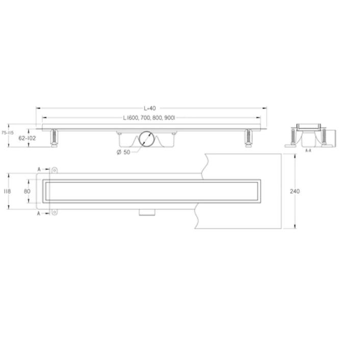 Lineáris vízelvezetés megfordítható Duplex fekete Abs+Inox 900,4