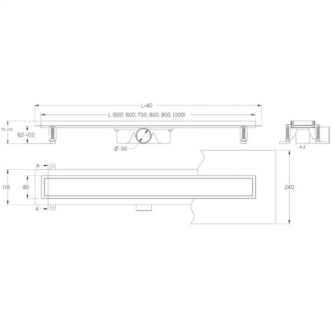 Lineáris lefolyó Duplex Inox csempe/szatén 500