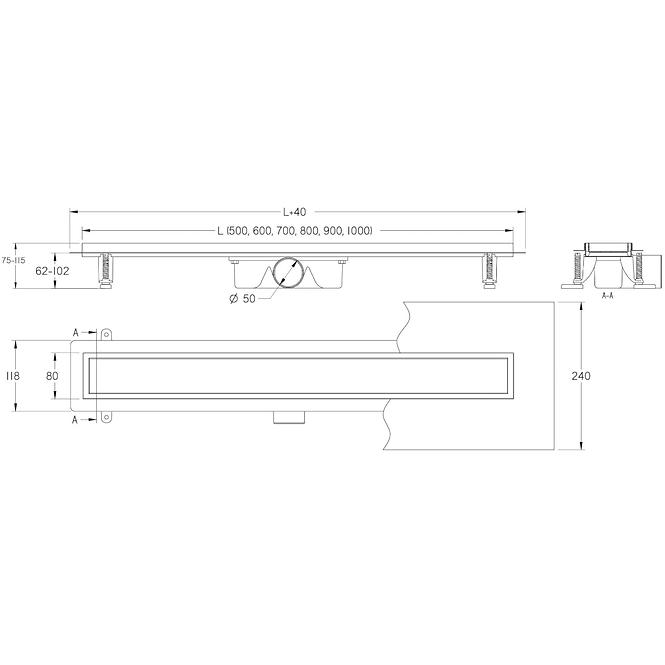 Lineáris lefolyó Vogi Duplex Inox csempe/szatén 500