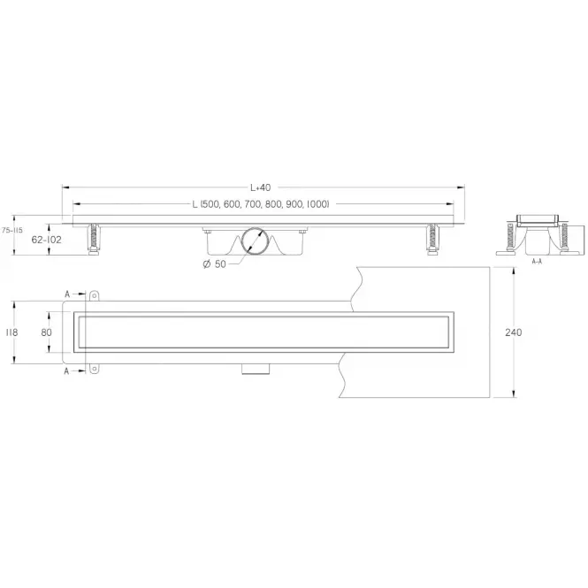 Lineáris lefolyó Duplex Inox csempe/Szatén 900