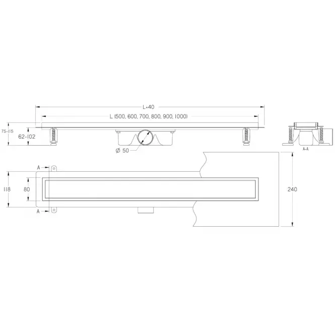 Lineáris vízelvezetés csíkok Inox 800