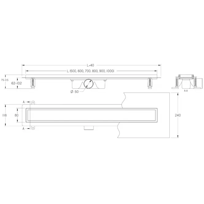 Lineáris lefolyó Inox fehér üveg 500,2