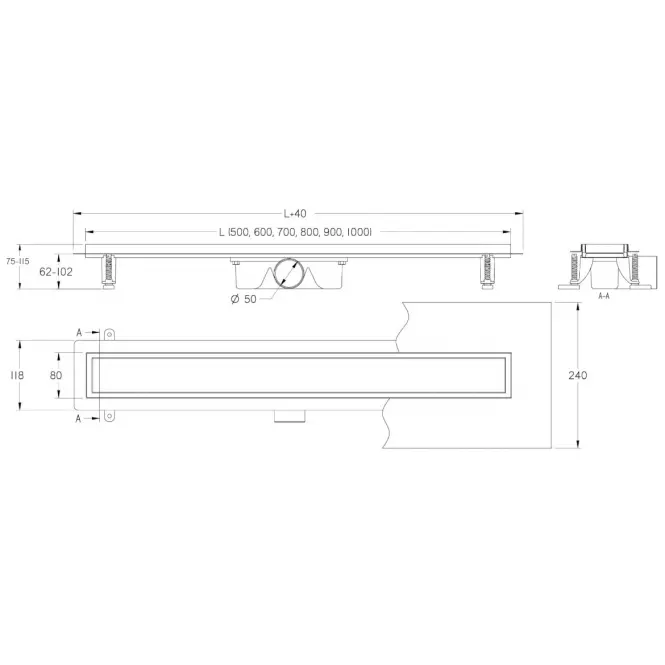 Lineáris vízelvezetés Inox Fehér üveg 700