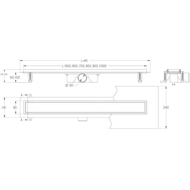 Lineáris vízelvezetés Inox Fehér üveg 1000,3