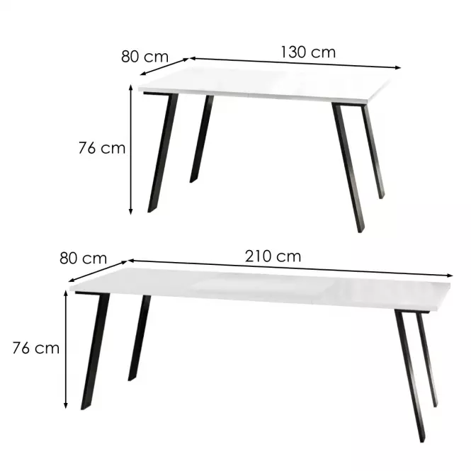 Kinyitható asztalok  Liwia 130/210x80 cm Fehér Fényű